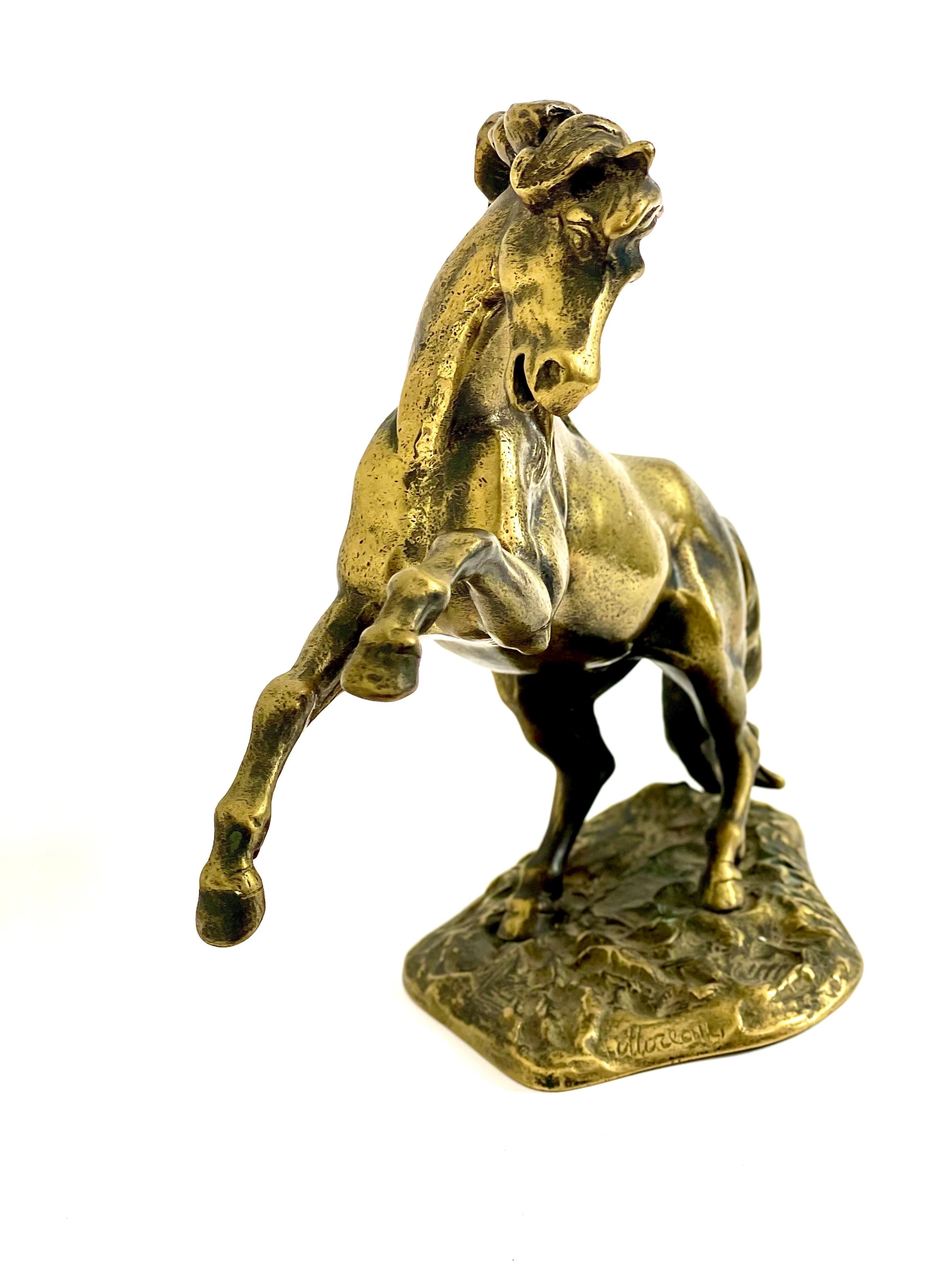 Französische vergoldete Bronze von Auguste Moreau „Prancing Horse“ aus dem 19. Jahrhundert  im Angebot 1