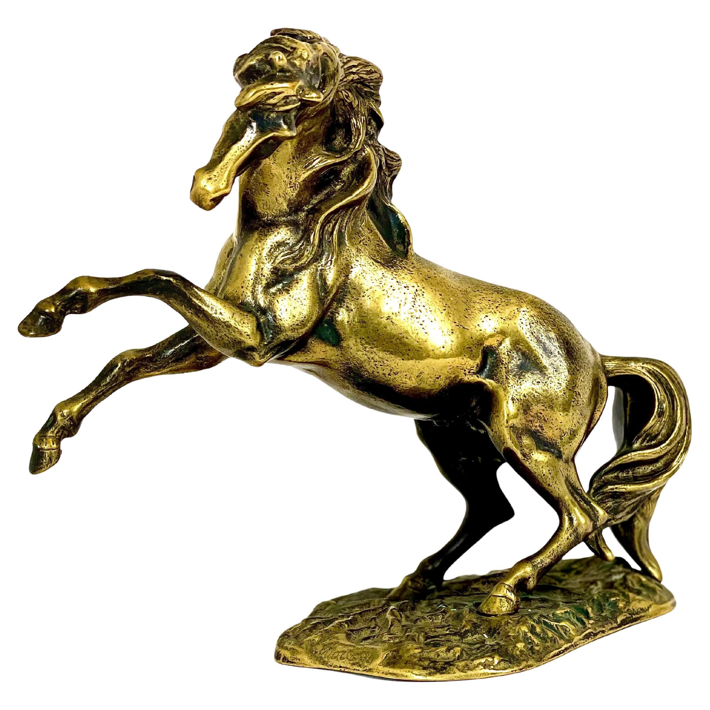 Französische vergoldete Bronze von Auguste Moreau „Prancing Horse“ aus dem 19. Jahrhundert  im Angebot