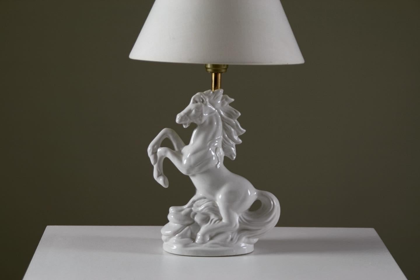 Mid-Century Modern “Prancing Horse” Ceramic Lamp, France, 1980s For Sale