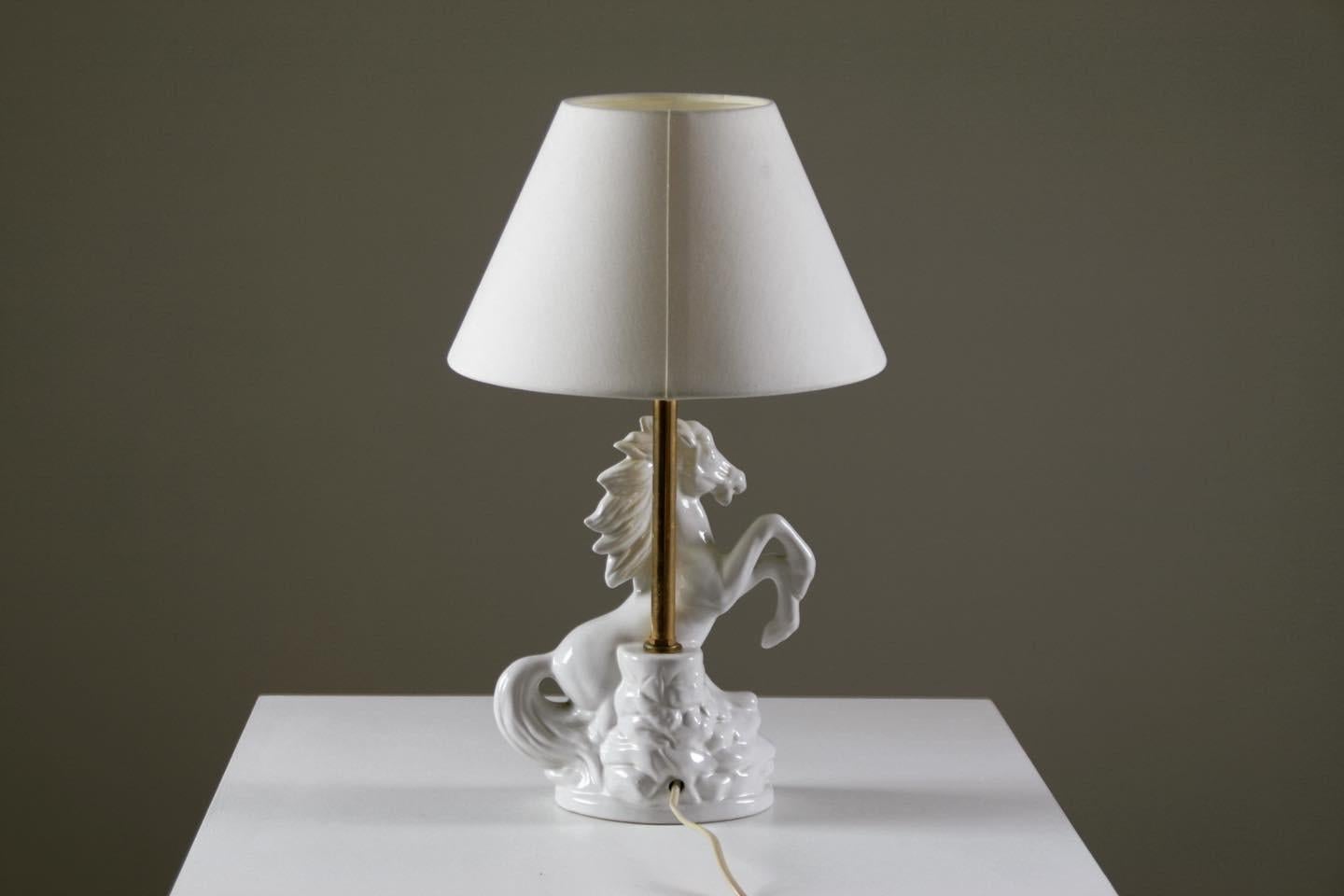 French “Prancing Horse” Ceramic Lamp, France, 1980s For Sale