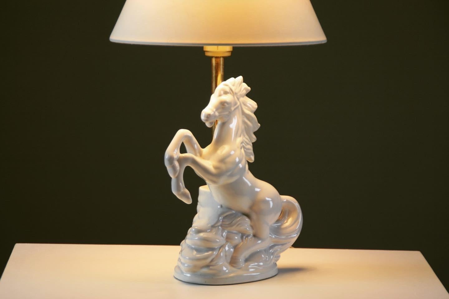 “Prancing Horse” Ceramic Lamp, France, 1980s In Excellent Condition For Sale In GRENOBLE, FR