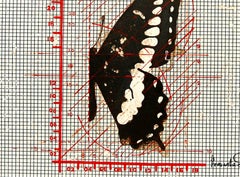 Butterfly in Black & Red color, Mixed Media on Graph paper "In Stock"