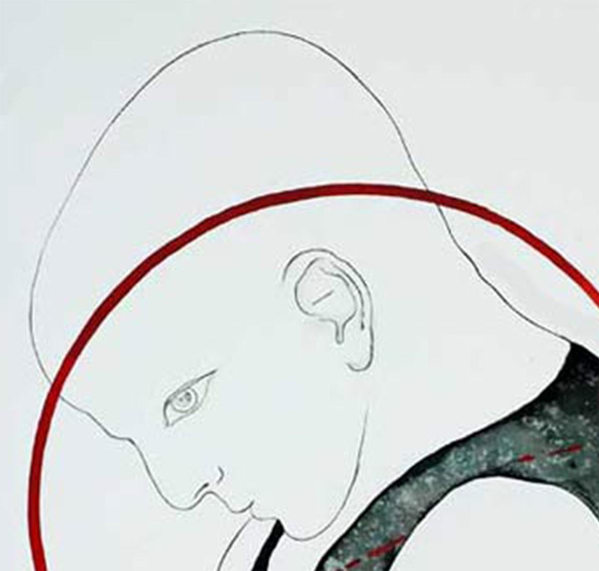 Homme, Aquarelle acrylique sur papier, Rouge, Gris, Vert  par l'artiste indien « En stock » - Contemporain Painting par Prasanta Sahu
