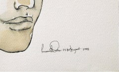 Man with big Ear, Figurative, Ink and Tea Wash on paper by Contemporary Artist