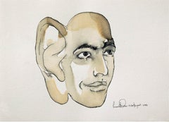 Man with big Ear, Figurative, Ink and Tea Wash on paper by Contemporary Artist