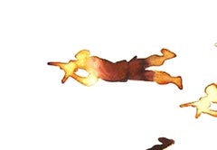 Mock Practice, Men practicing shooting, Brown, Sepia color, Watercolor on Paper