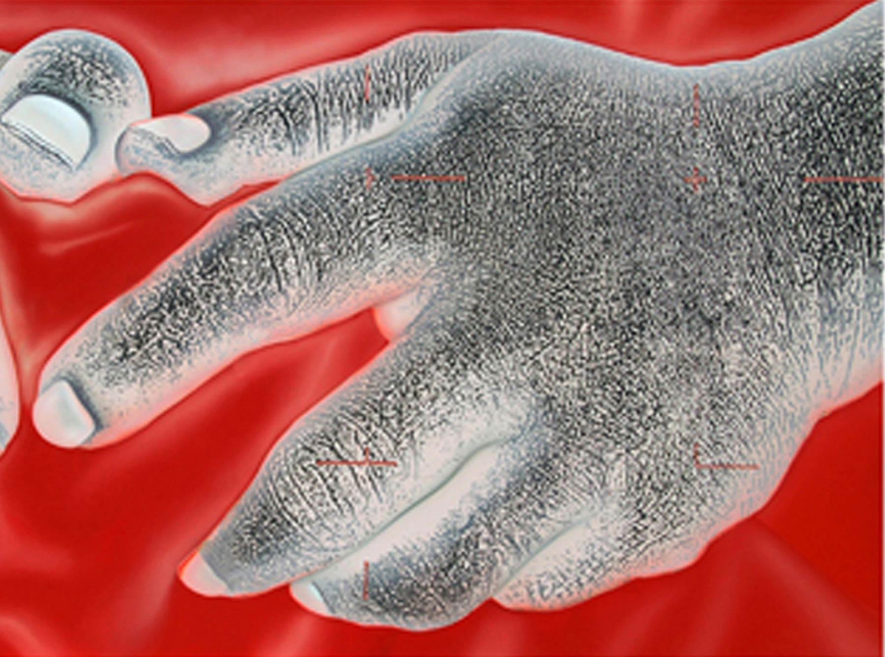 The Act of Touching, Diptych, Acrylic on Canvas, Red by Indian Artist 