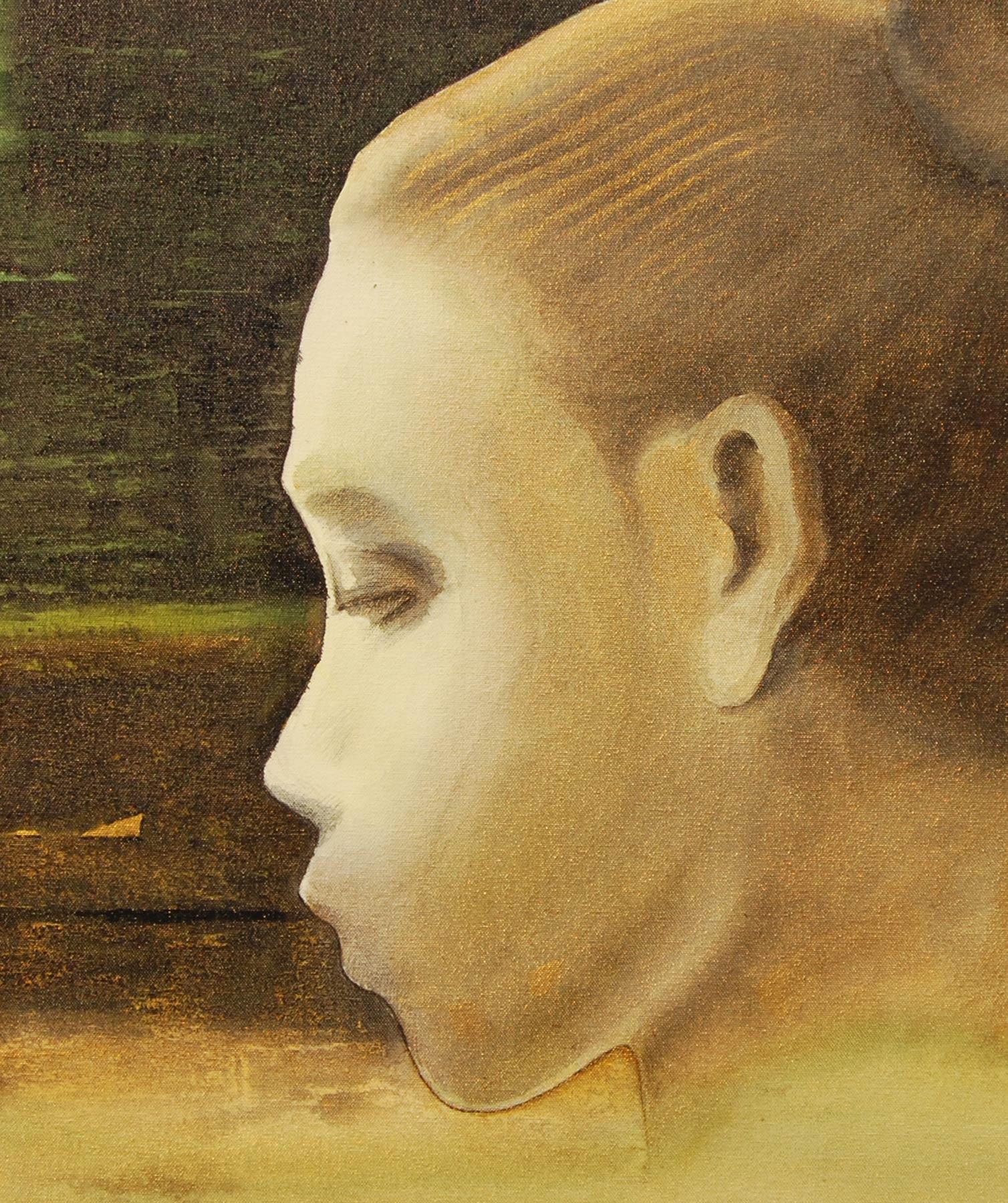 Figure of Women, Painting, Oil, Acrylic on Canvas, Brown, Green, Grey 