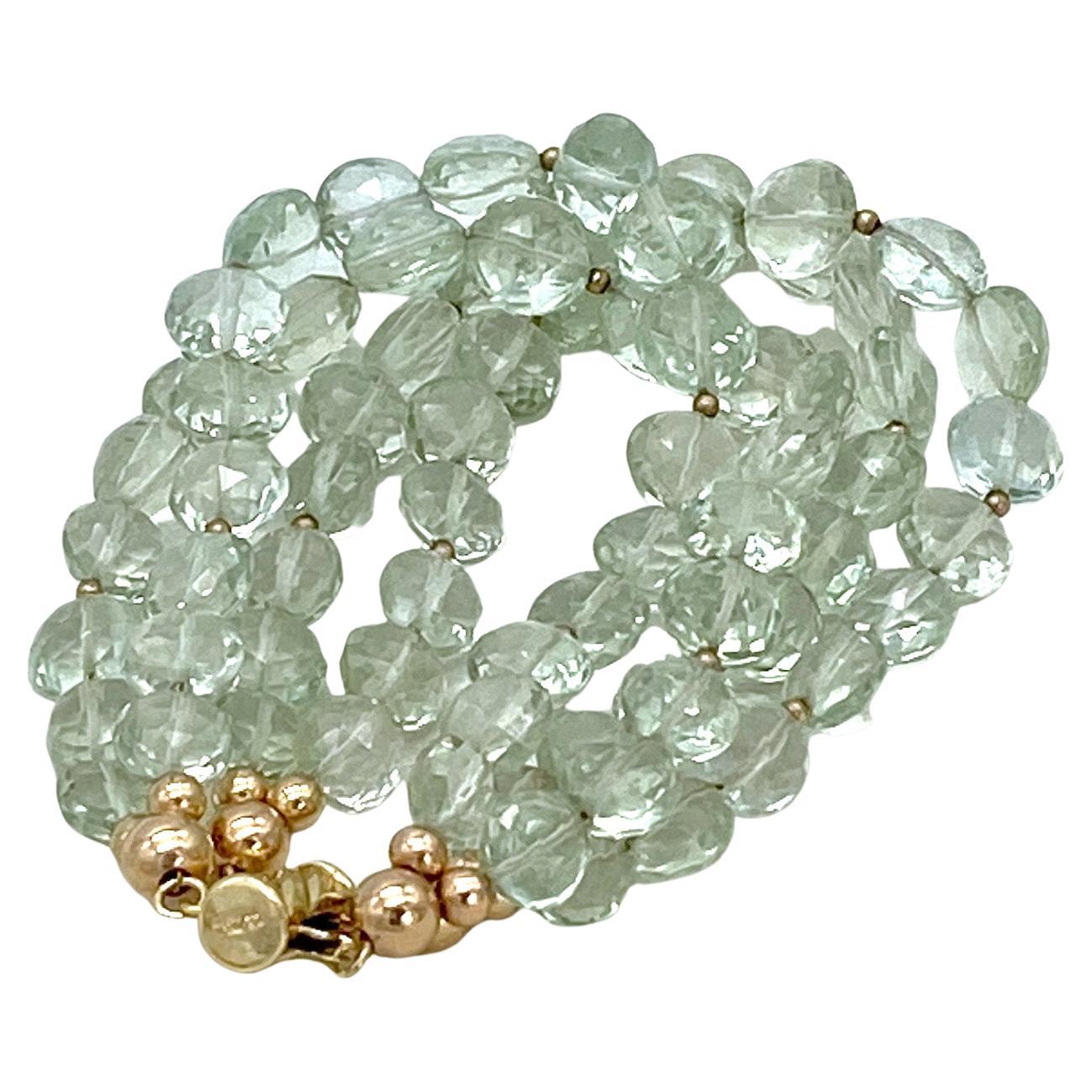 Artigiano Bracciale a più fili con prasiolite e oro rosa 14K in vendita