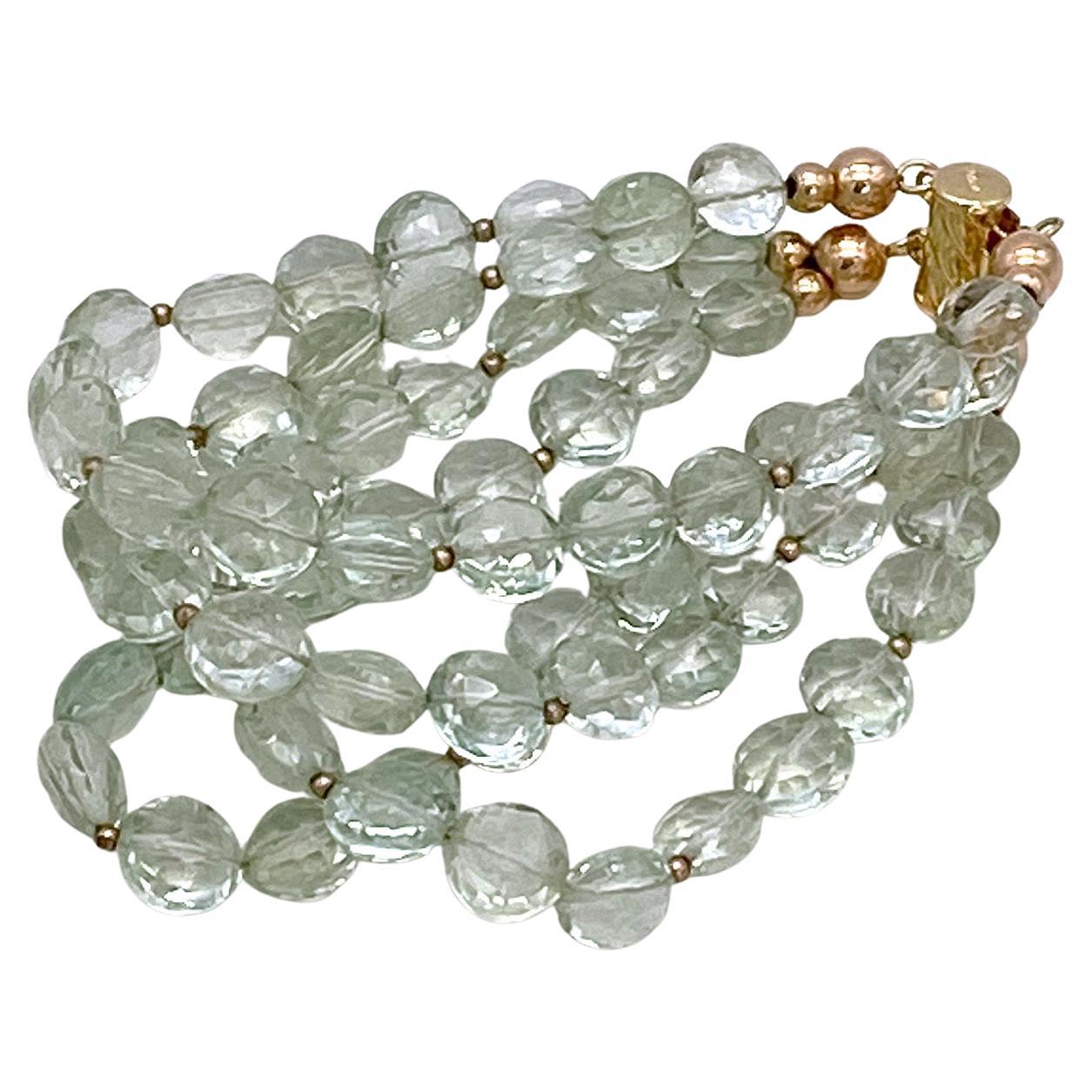 Bracciale a più fili con prasiolite e oro rosa 14K in vendita 1