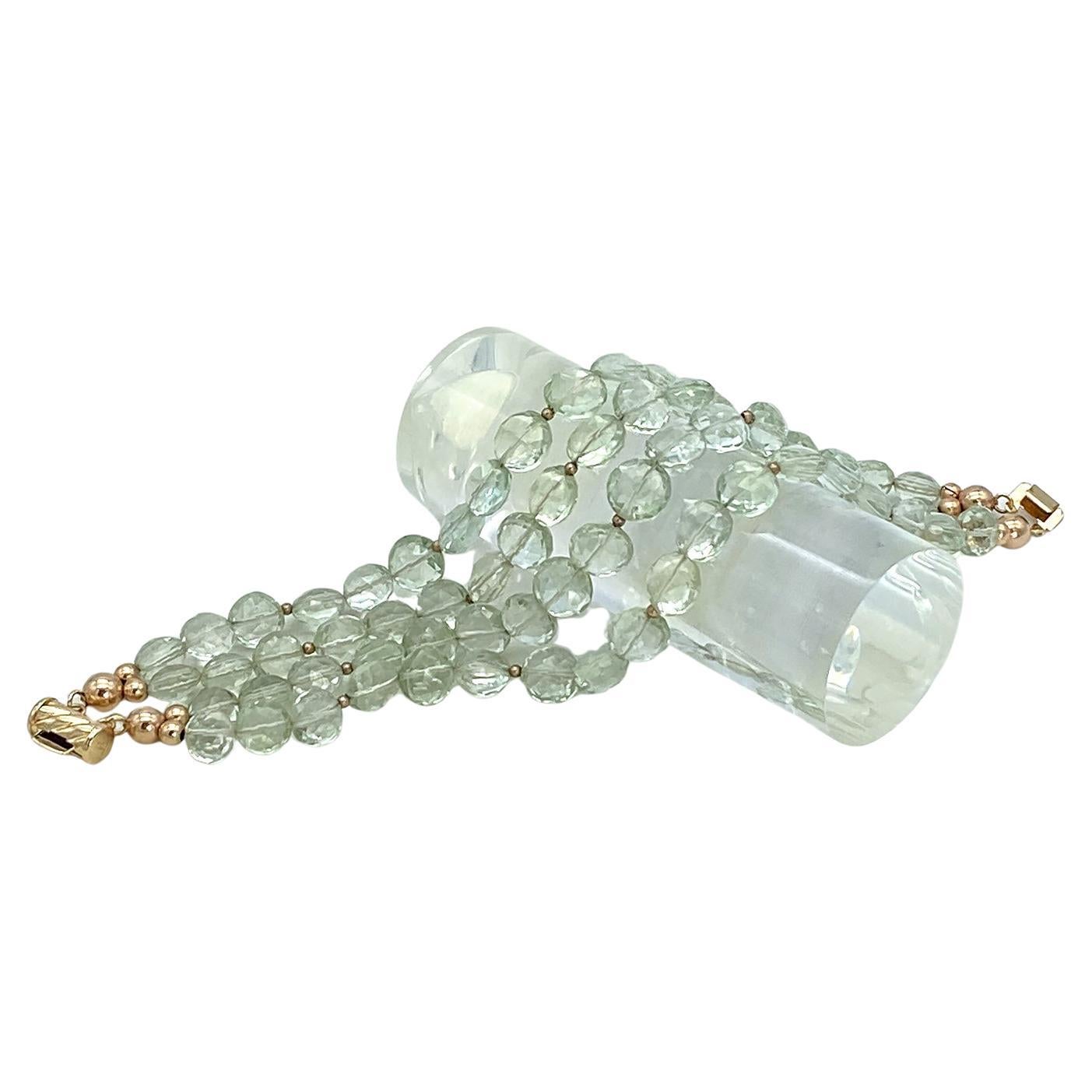 Bracciale a più fili con prasiolite e oro rosa 14K in vendita 2