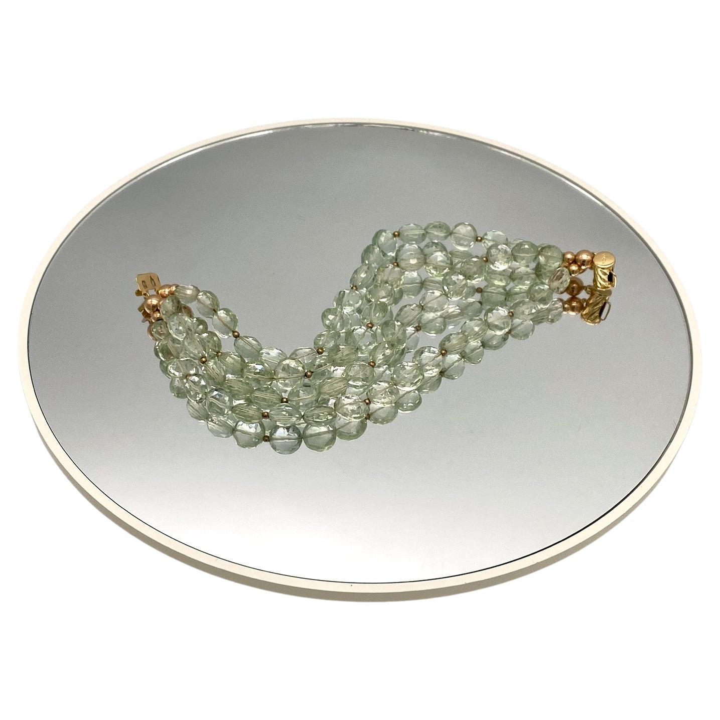 Bracelet multibrins rempli d'or rose 14 carats et Prasiolite