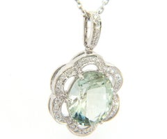 Prasiolite and Diamond Accent Flower Pendant Necklace in 14K White Gold