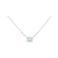 Prasiolite and Diamond Halo Necklace, 14 Karat Gold Adjustable Chain 6.85 Carat