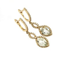 Prasiolite and Diamond Swirl Dangle Earrings in 14K