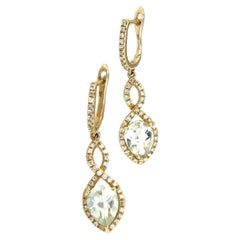 Prasiolite and Diamond Swirl Dangle Earrings in 14K