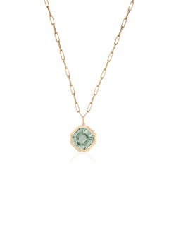 Prasiolite Asscher Cut Bezel Set Pendant In 18K Yellow Gold