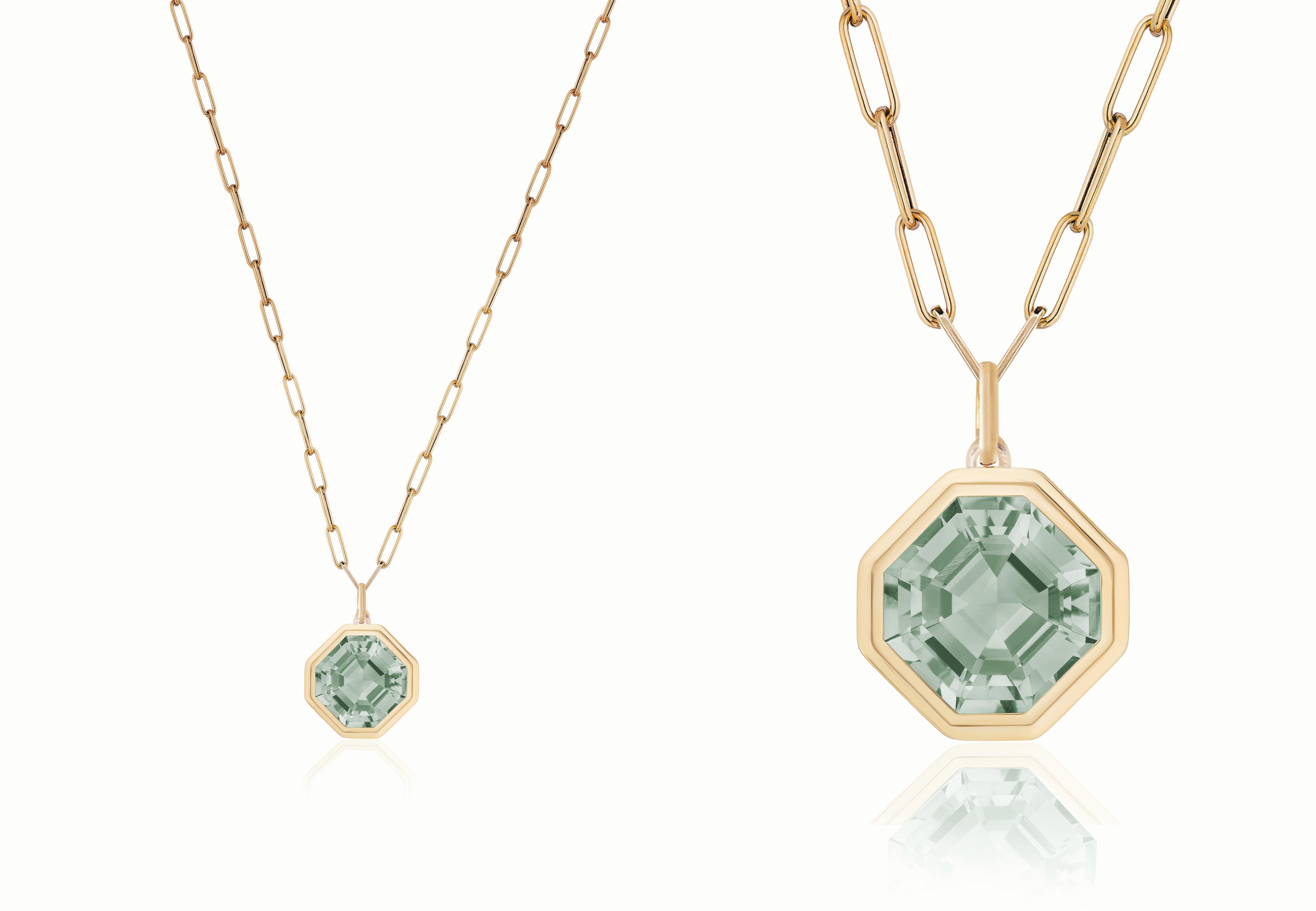 Pendentif Asscher en or jaune 18 carats avec lunette taillée en Prasiolite Neuf - En vente à New York, NY