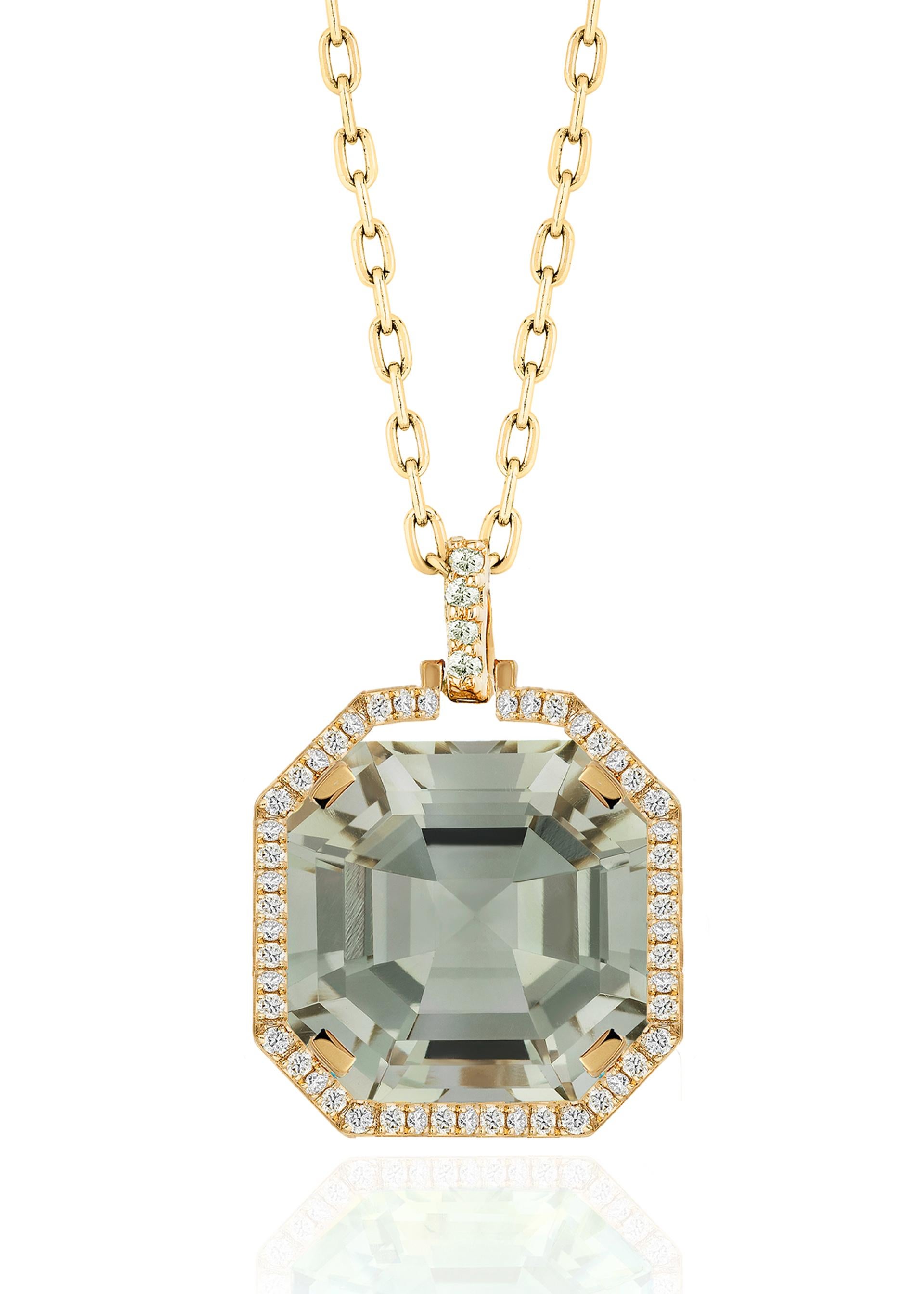 Pendentif Prasiolite Asscher Cut avec diamants en or jaune 18K en vente 4