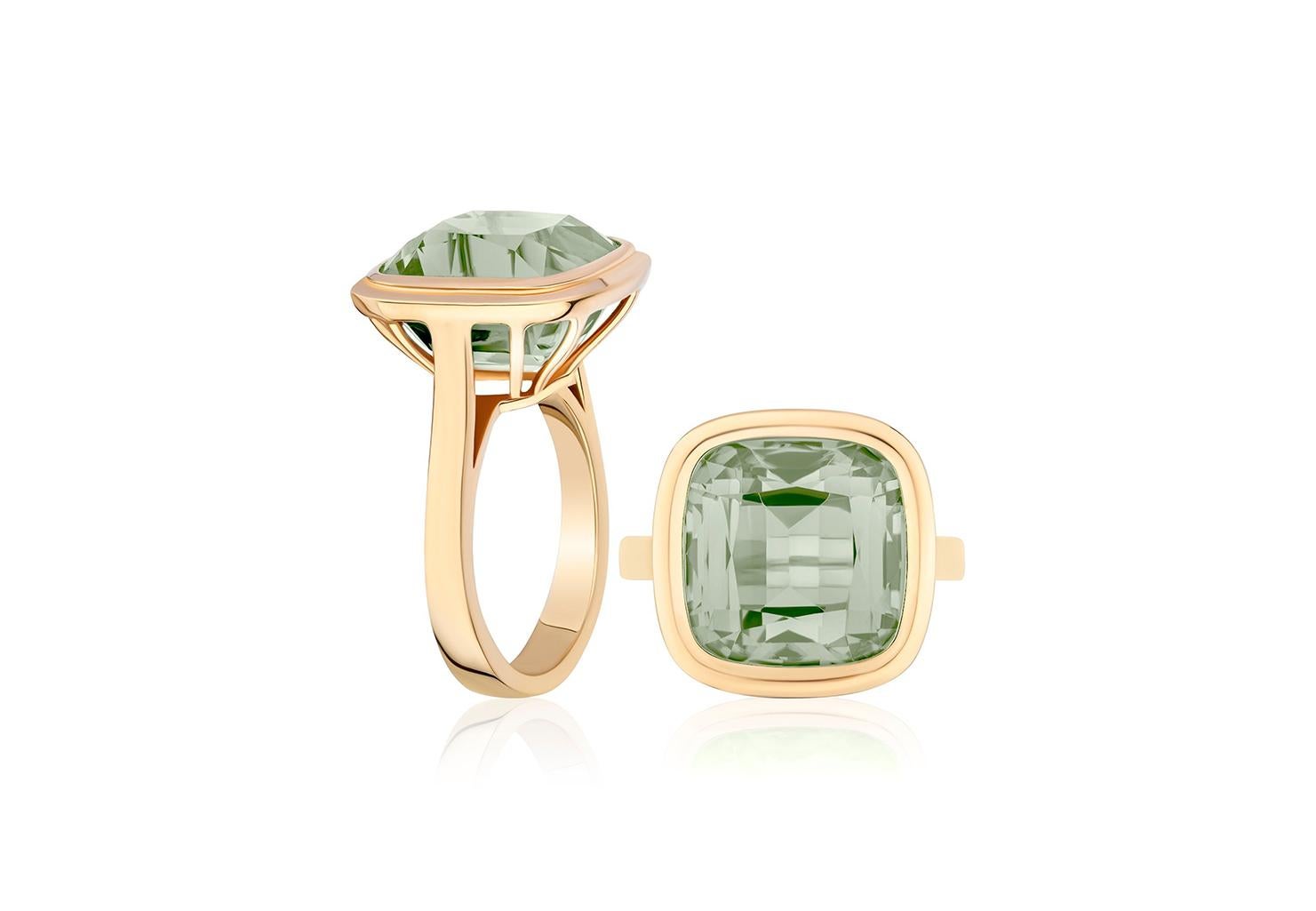 For Sale:  Prasiolite Cushion-Cut Ring in 18K Yellow Gold 5
