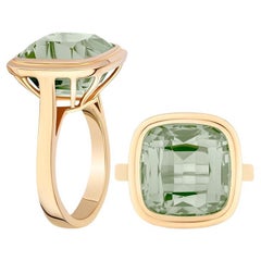 Bague taille coussin en or jaune 18 carats Prasiolite
