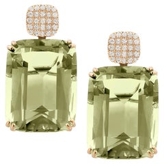 Goshwara Prasiolite Cushion Earrings with Diamonds