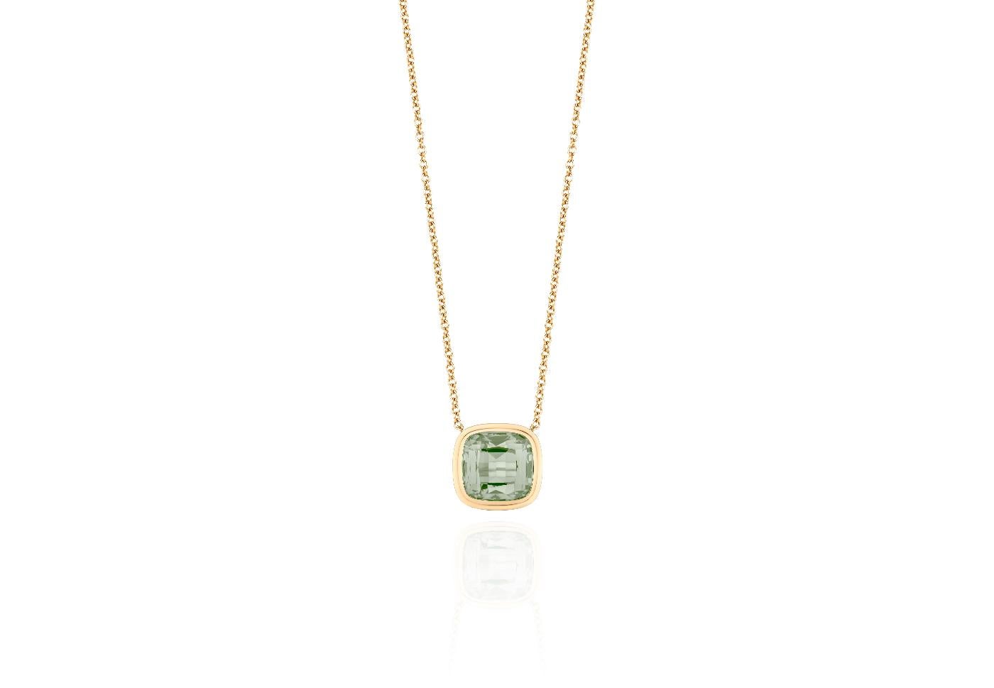 Pendentif coussin Prasiolite en or jaune 18 carats en vente 1