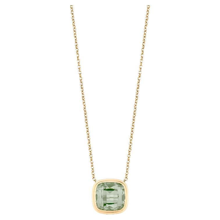 Prasiolite Cushion Pendant in 18K Yellow Gold