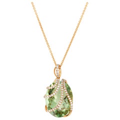 Prasiolite Diamond and Rose Gold Pendant