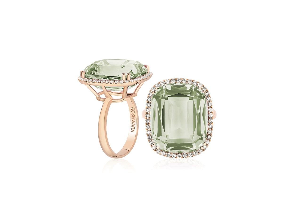 For Sale:  Prasiolite & Diamond Cushion-Cut Ring in 18K Yellow Gold 4