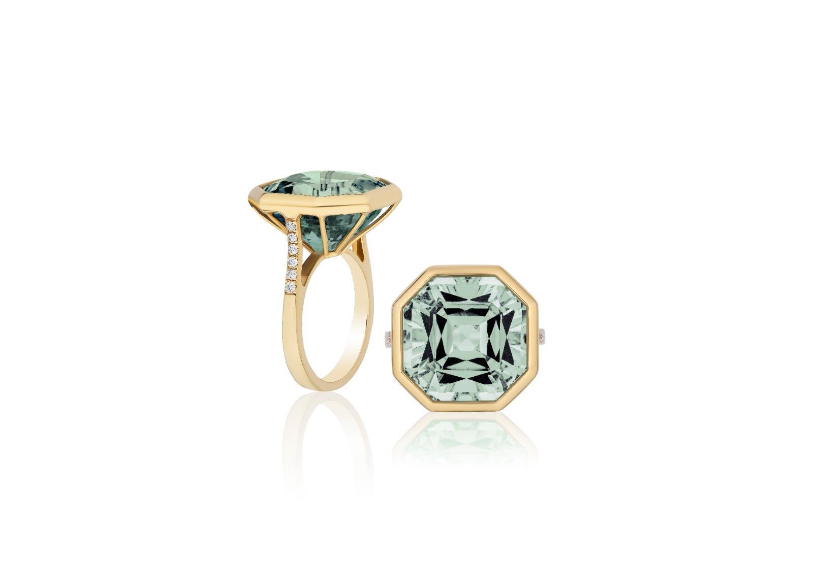 For Sale:  Prasiolite & Diamond Octagon Ring in 18K Yellow Gold 5