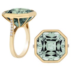 Prasiolite & Diamond Octagon Ring in 18K Yellow Gold