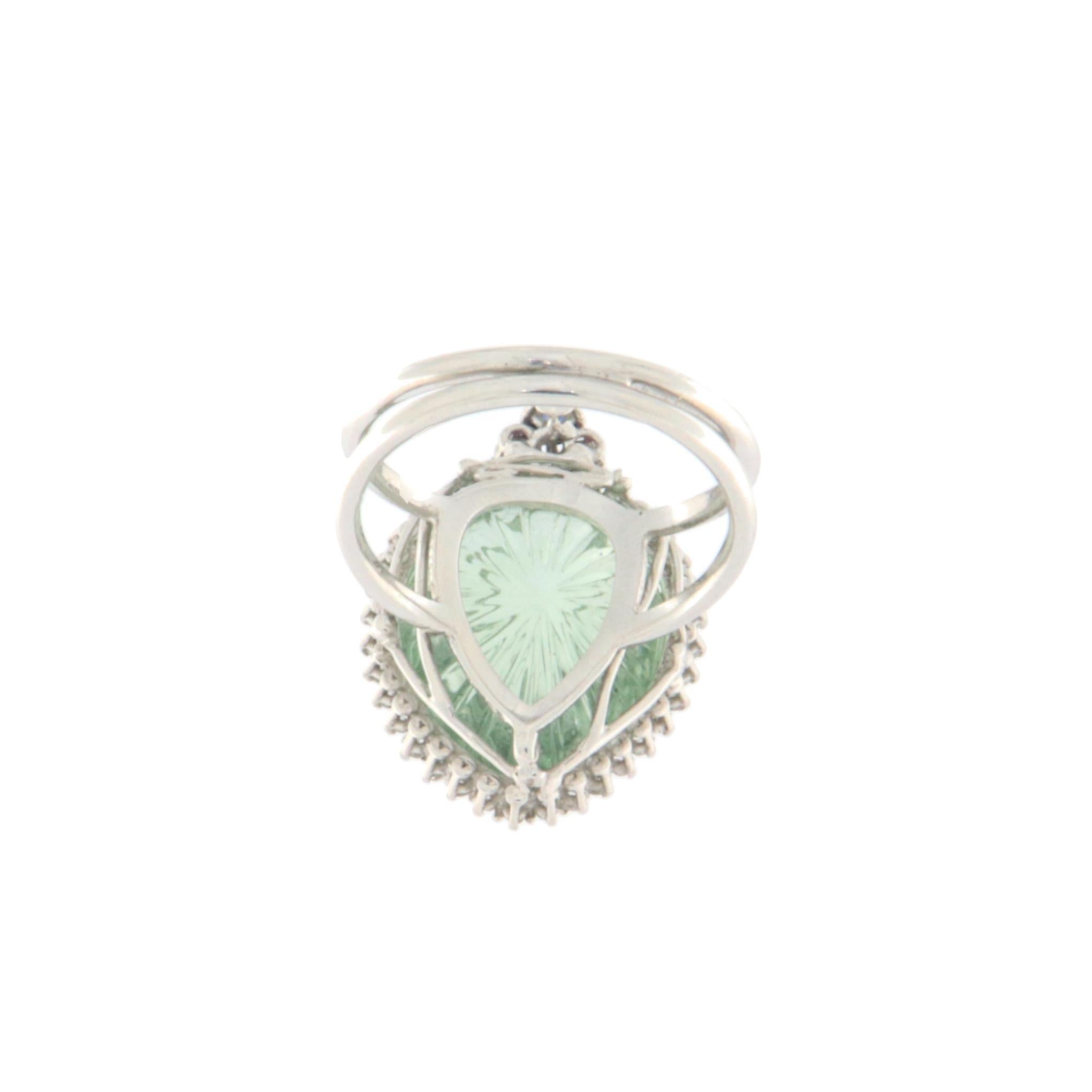 Prasiolite Diamonds Ruby Sapphires 18 Karat White Gold Cocktail Ring In New Condition For Sale In Marcianise, IT