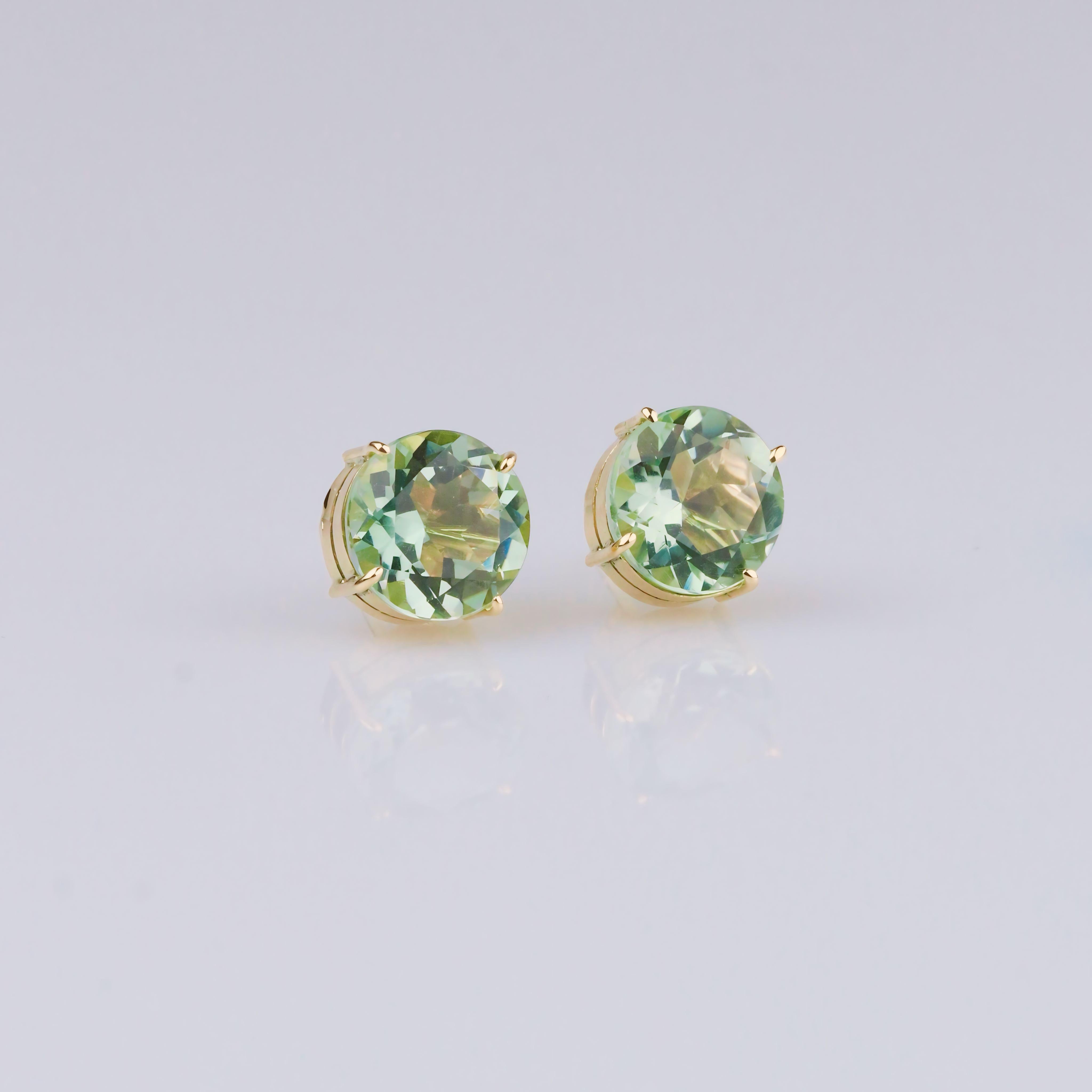 18k yellow gold prasiolite princess stud earrings