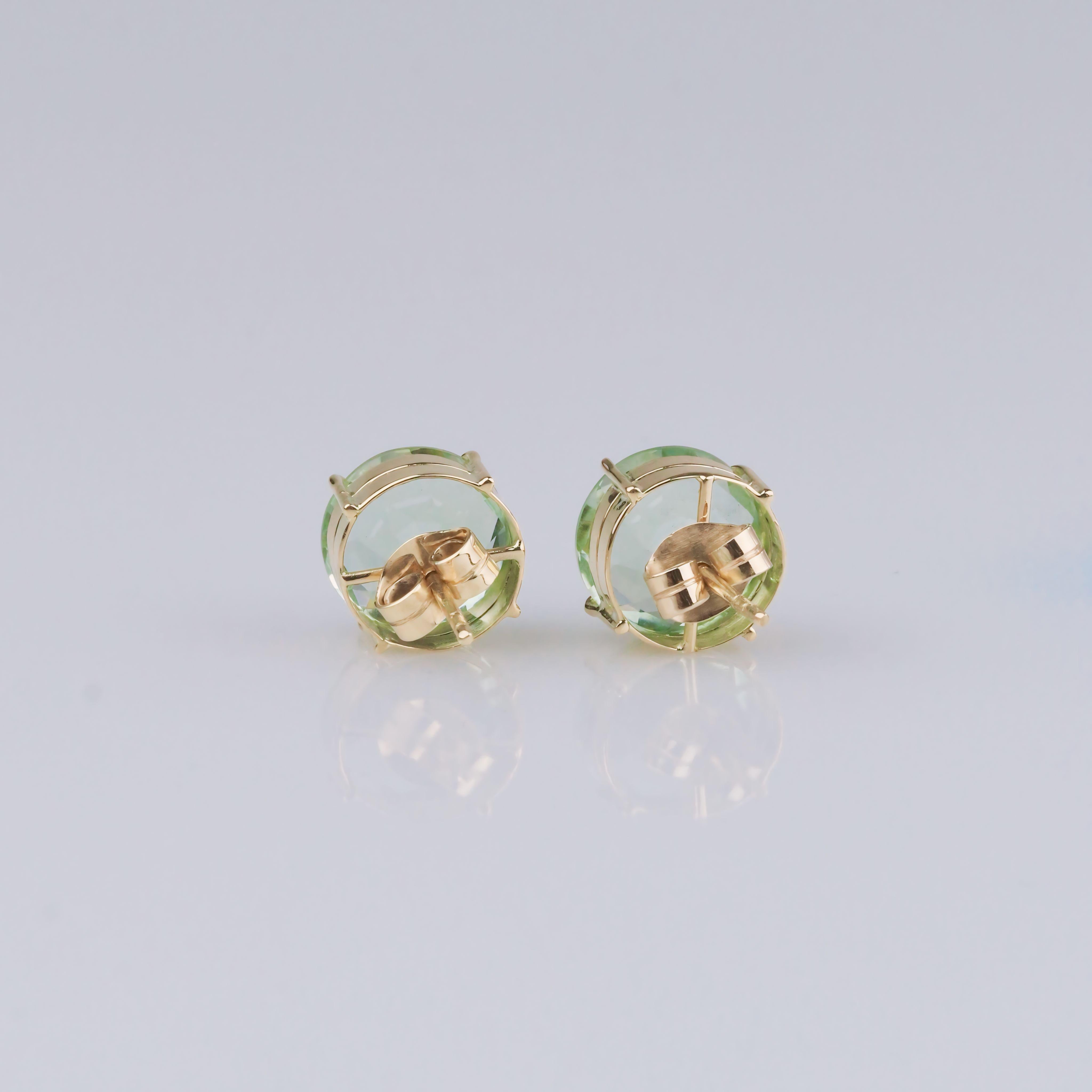 Prasiolite Earrings - 18K Solid Yellow Gold In New Condition For Sale In Markham, CA