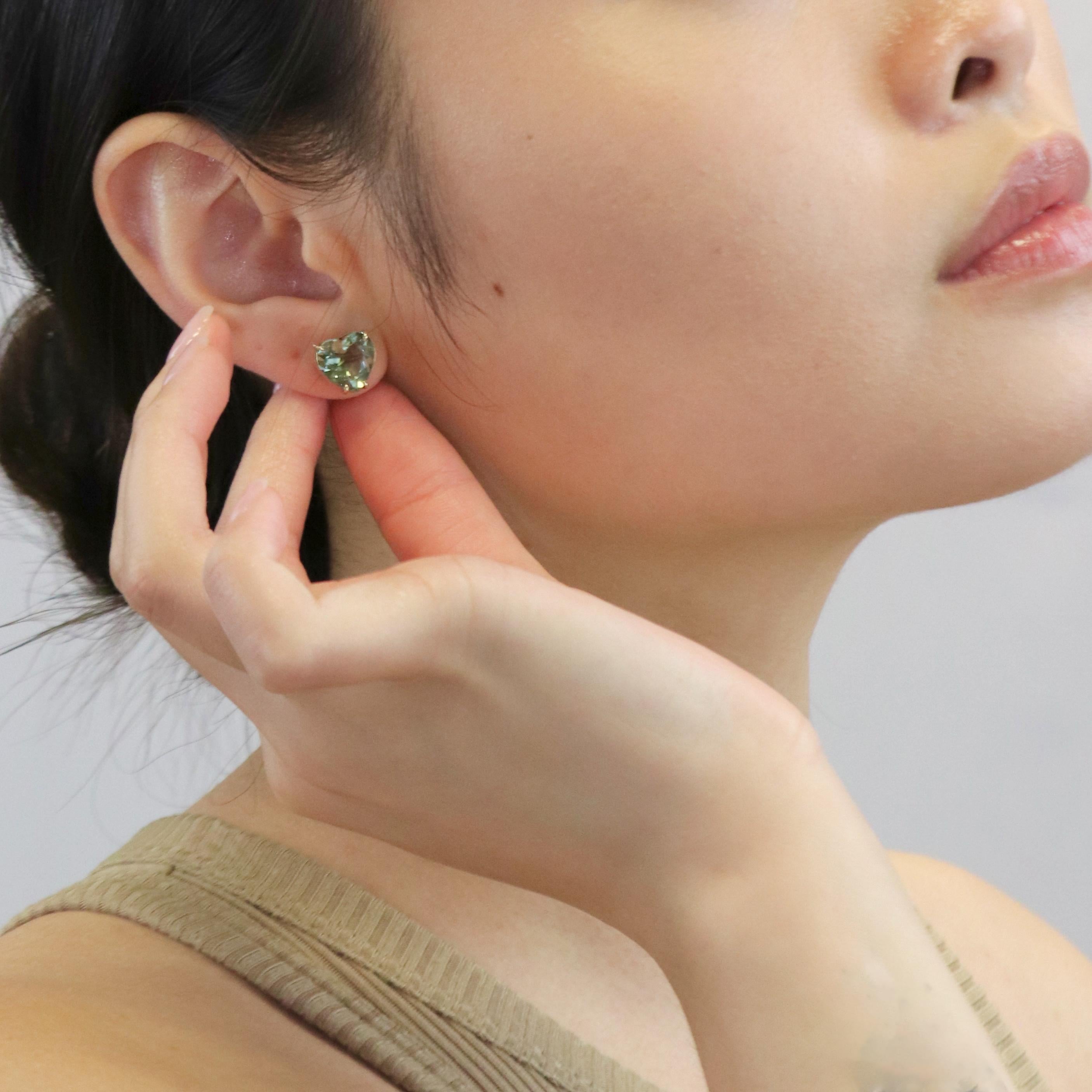 Prasiolite Earrings - 18K Solid Yellow Gold For Sale 2