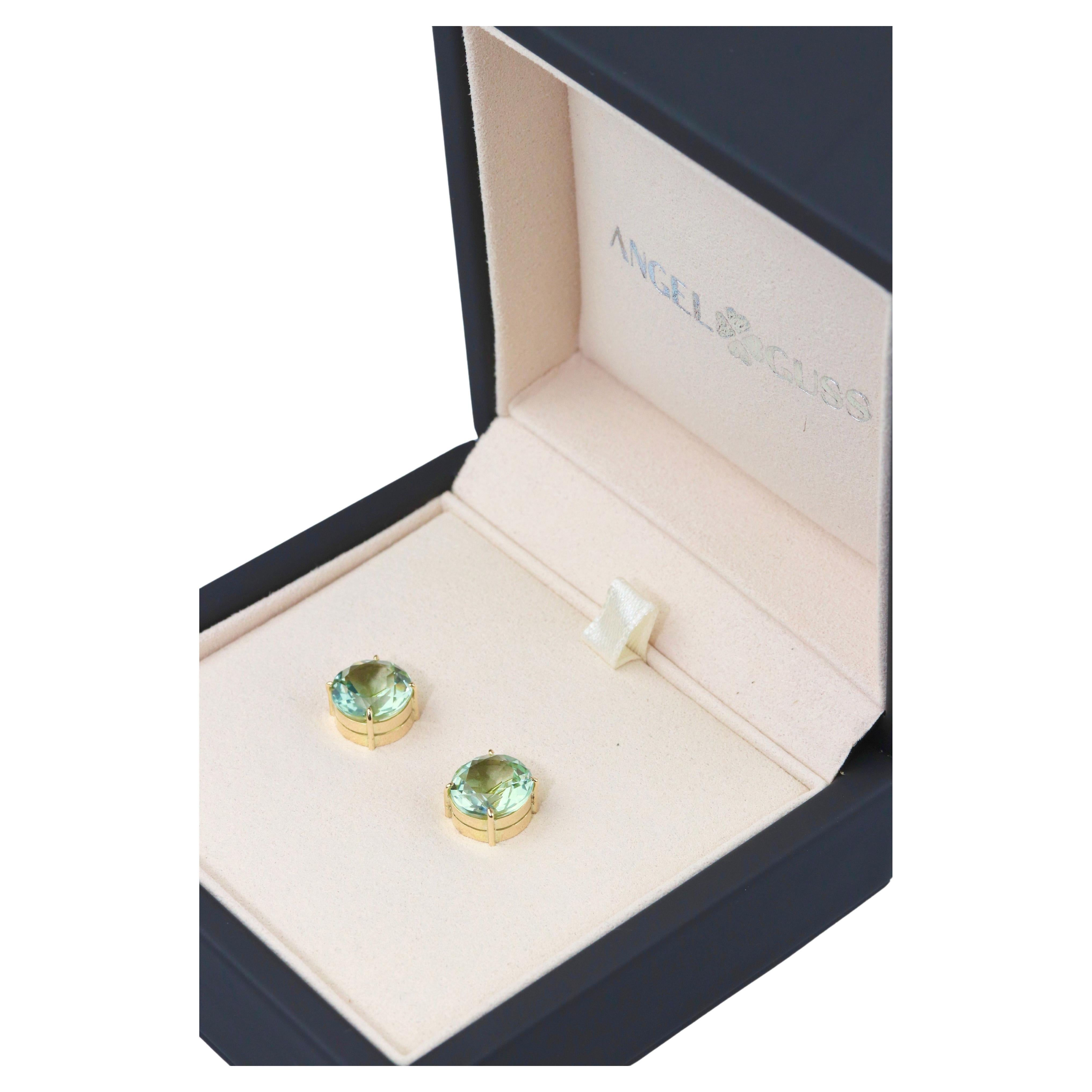 Prasiolite Earrings - 18K Solid Yellow Gold For Sale