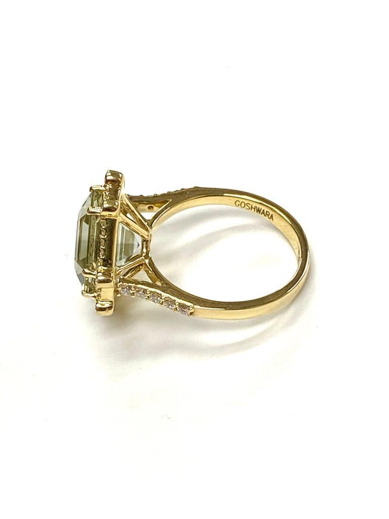 Women's Goshwara Emerald Cut Prasiolite With Diamond Ring For Sale