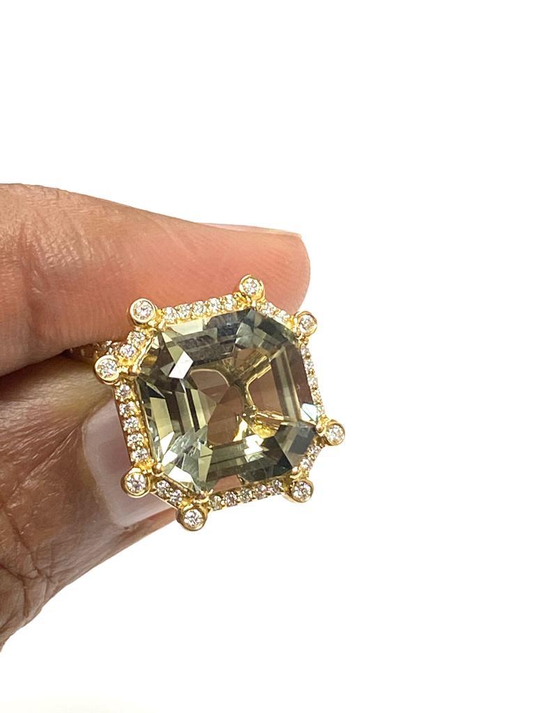 Goshwara Emerald Cut Prasiolite With Diamond Ring For Sale 1