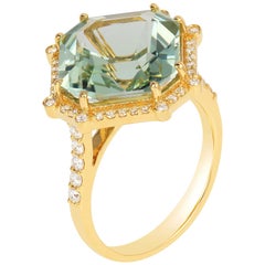 Goshwara Emerald Cut Prasiolite With Diamond Ring