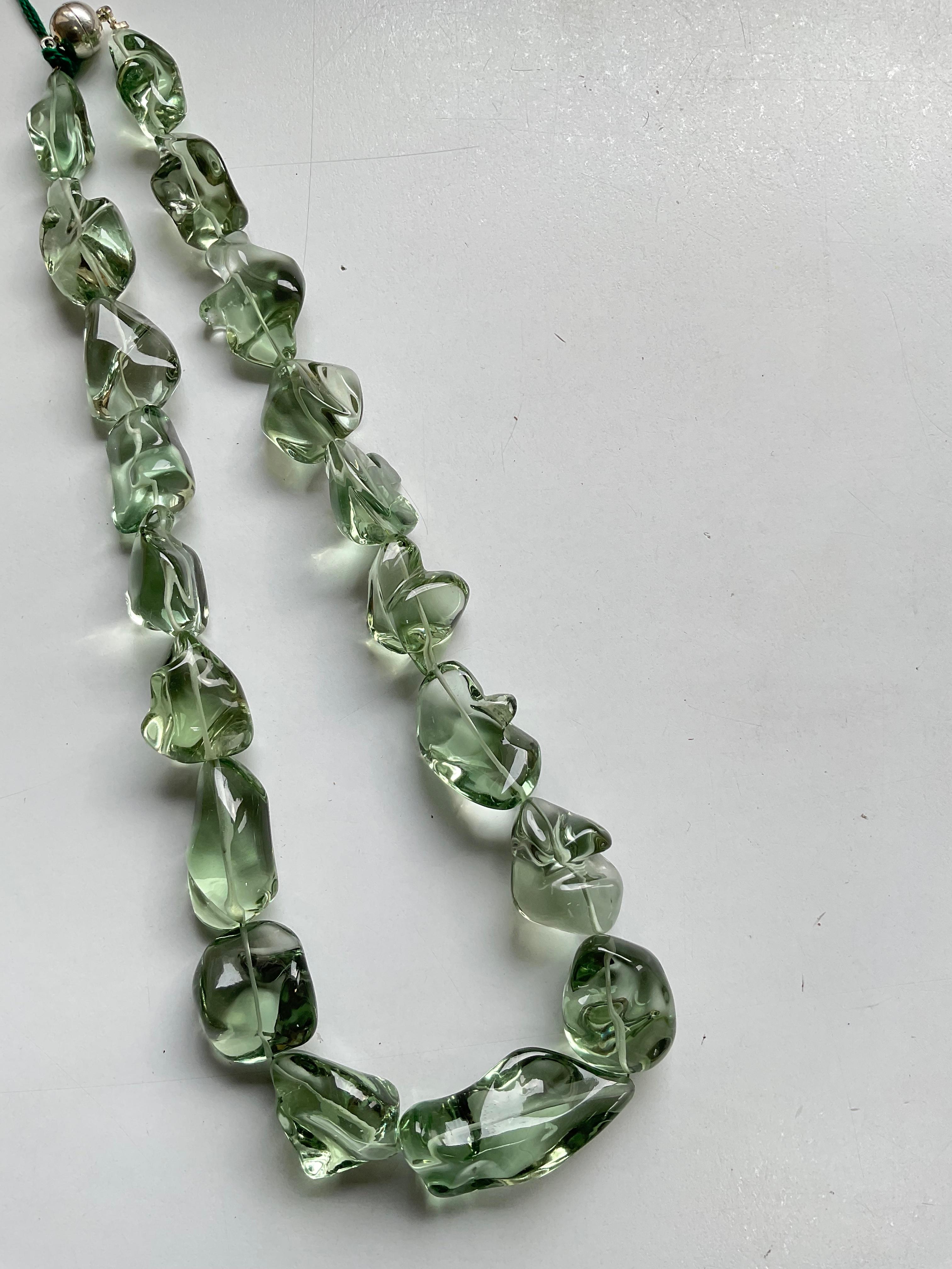 Tumbled Prasiolite Green Amethyst Quartz Beaded Jewelry Necklace Gem Quality For Sale