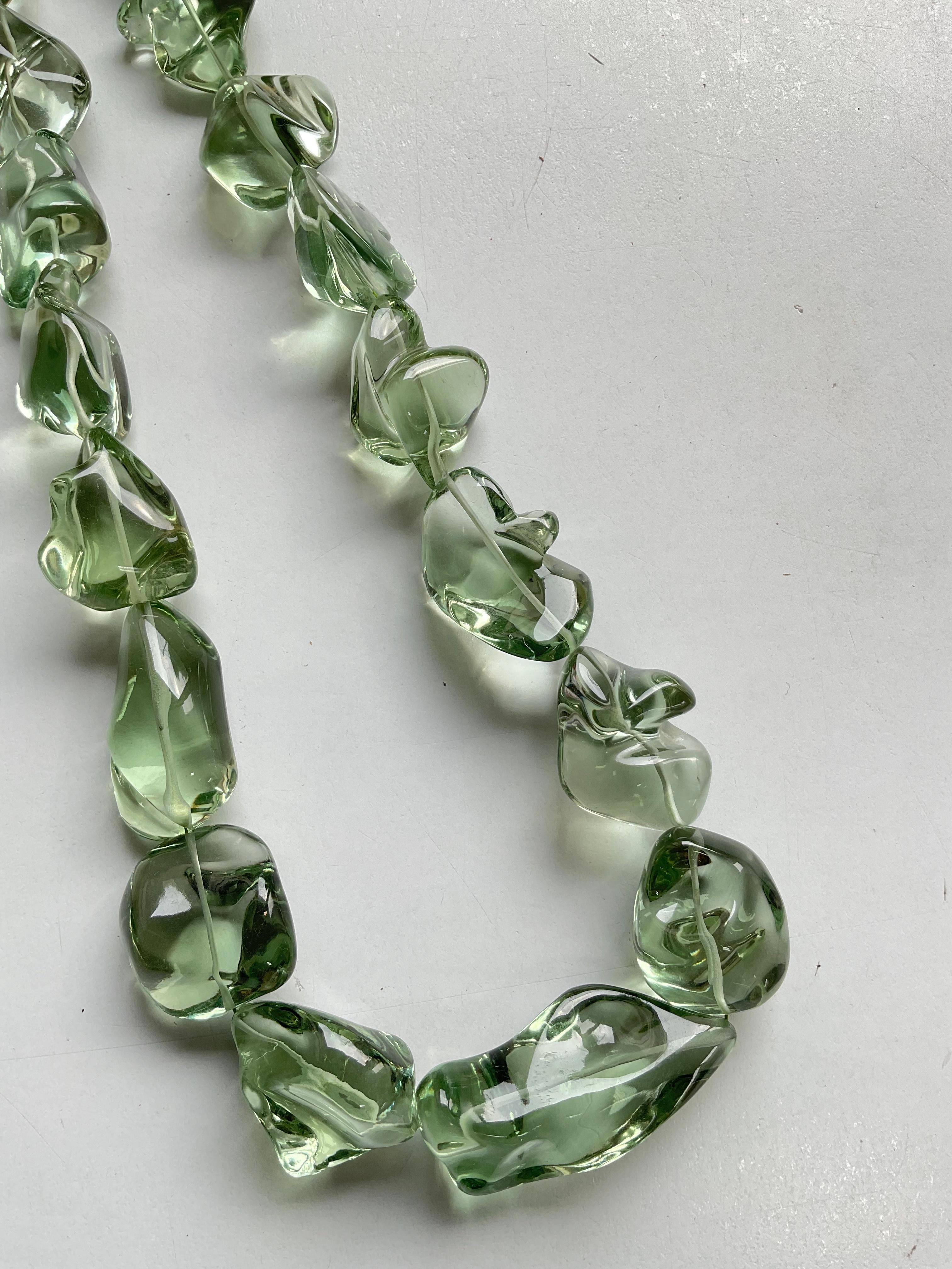 Prasiolite Green Amethyst Quartz Beaded Jewelry Necklace Gem Quality In New Condition For Sale In Jaipur, RJ