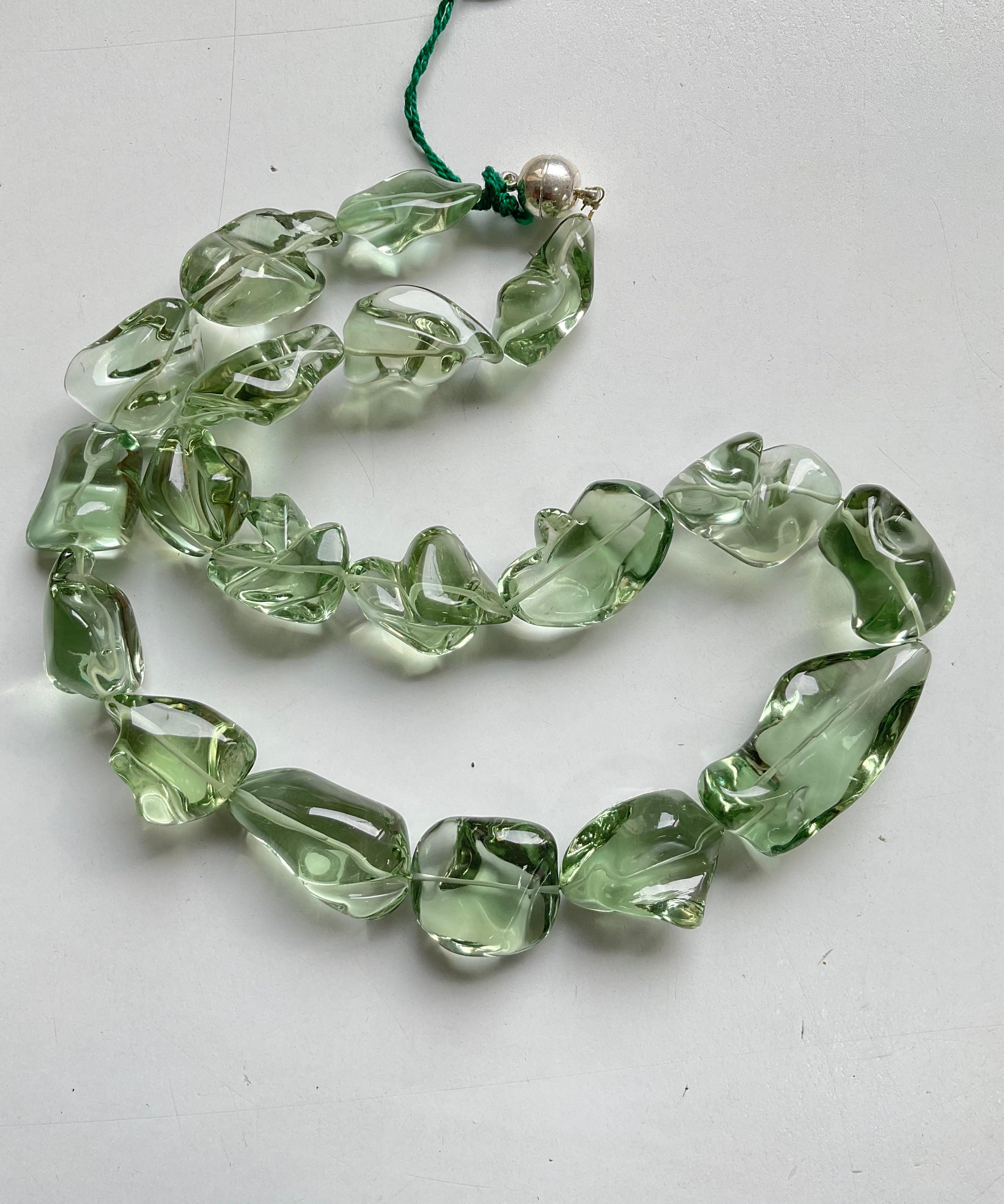 Women's or Men's Prasiolite Green Amethyst Quartz Beaded Jewelry Necklace Gem Quality For Sale