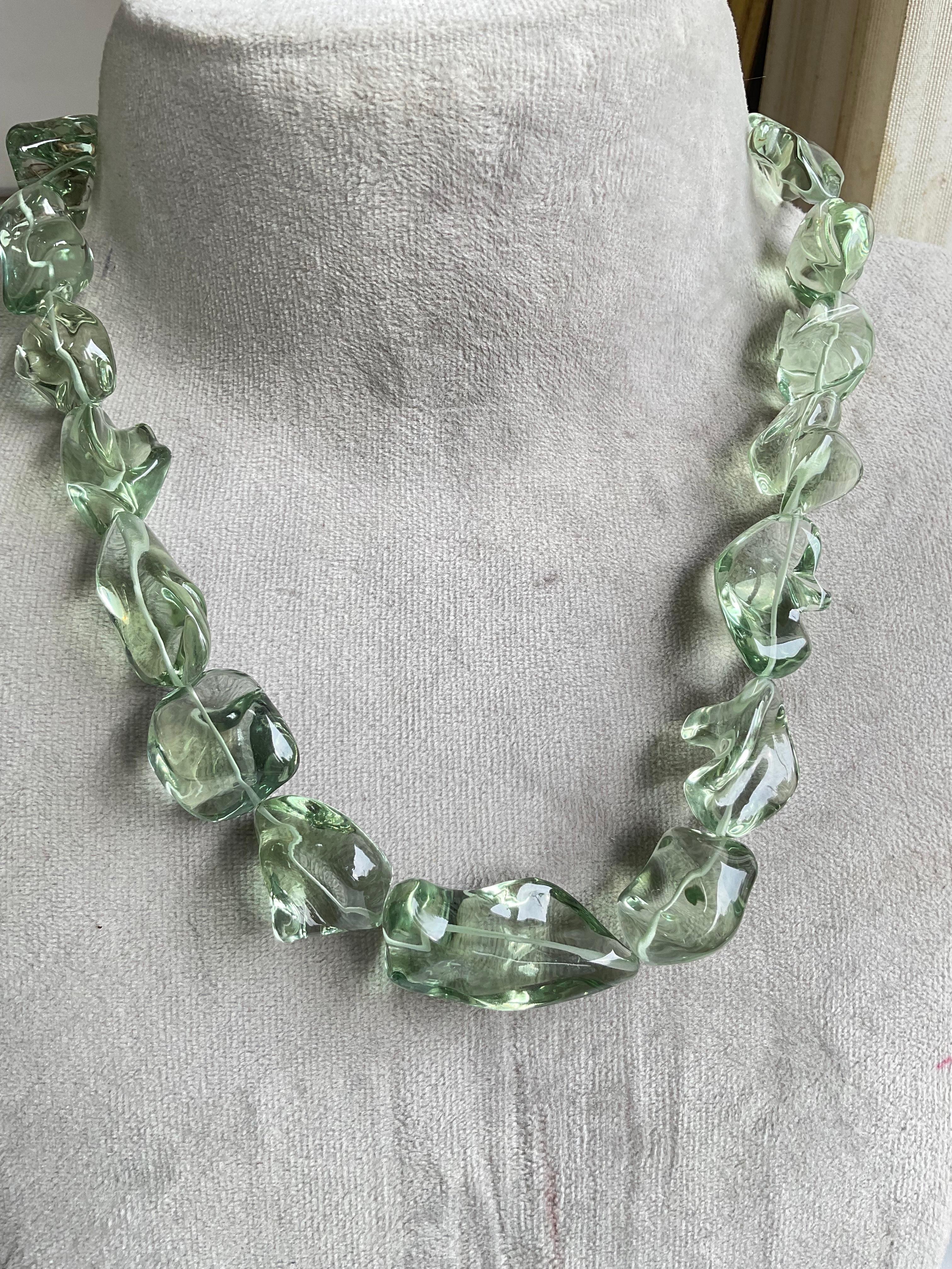 Prasiolite Green Amethyst Quartz Beaded Jewelry Necklace Gem Quality For Sale 1