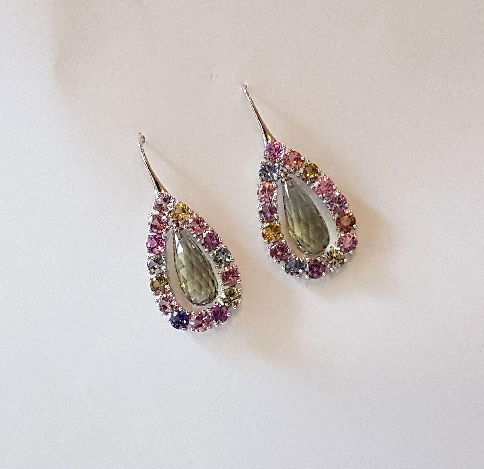 Prasiolite and Natural Untreated Sapphire Gold Earrings by Wagner Preziosen For Sale 3