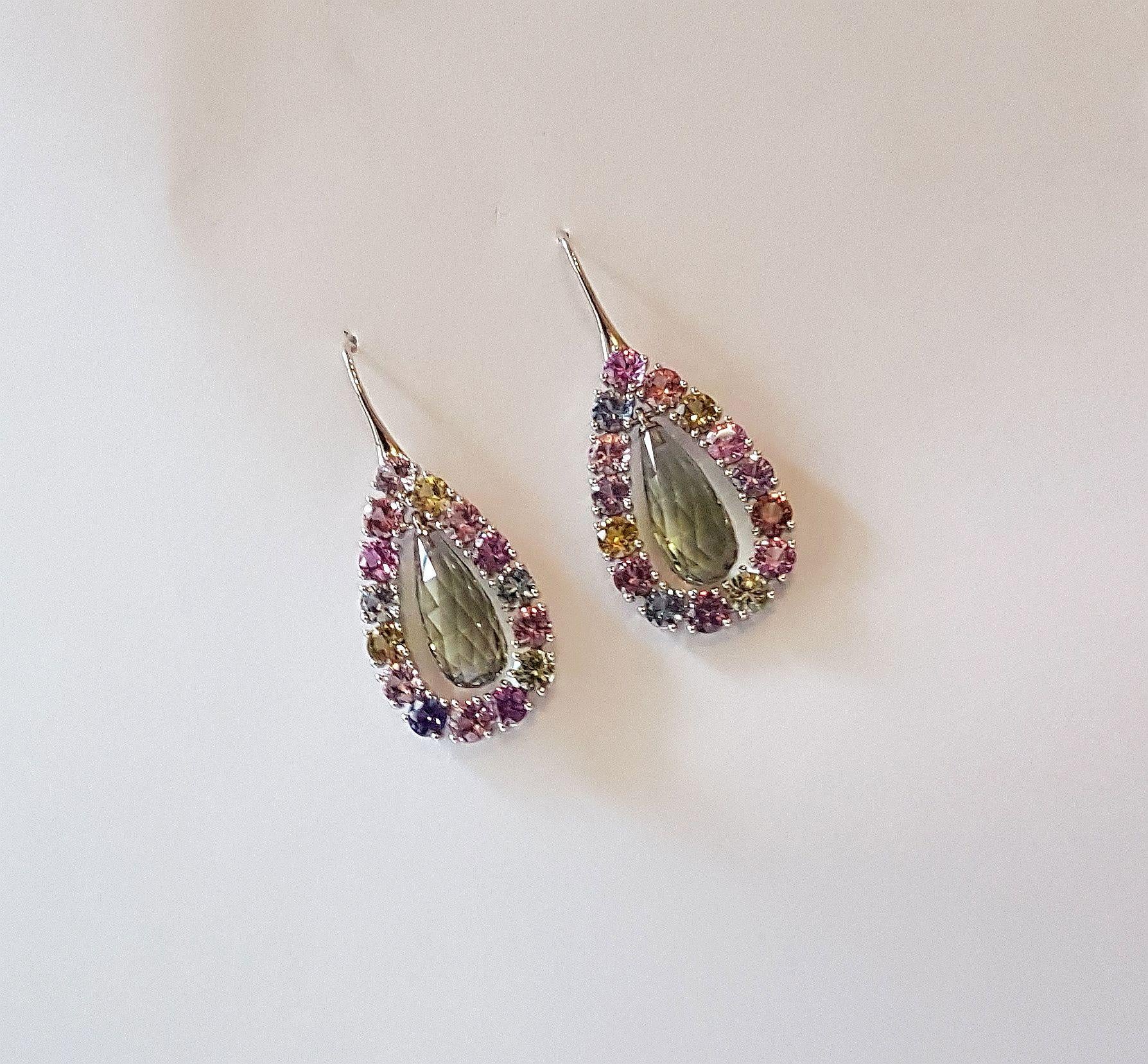 Prasiolite and Natural Untreated Sapphire Gold Earrings by Wagner Preziosen For Sale 7