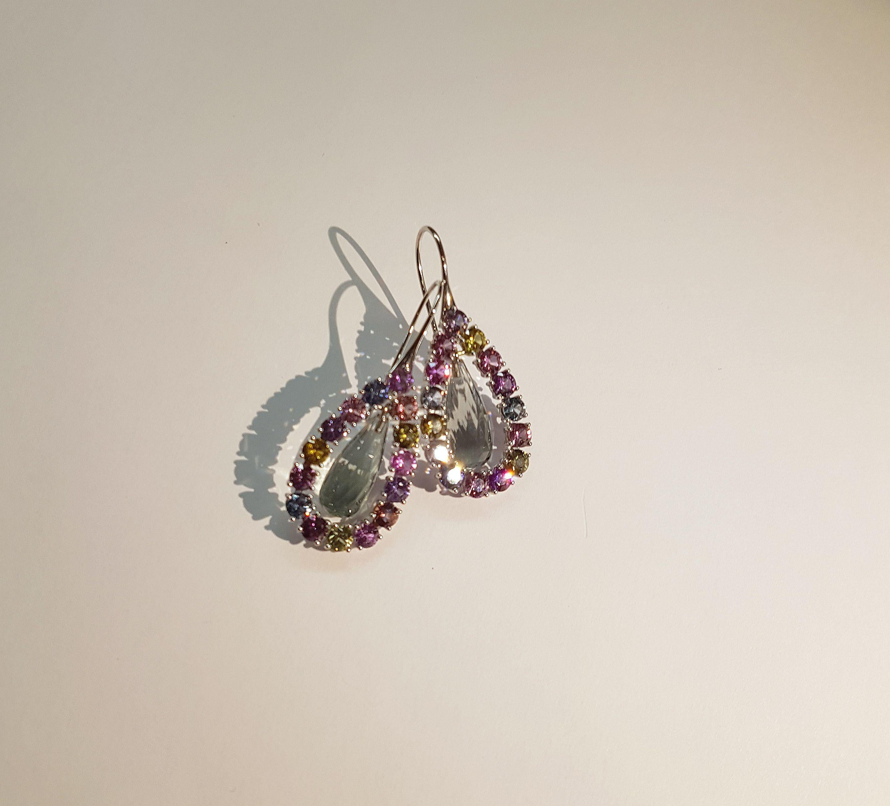 Modern Prasiolite and Natural Untreated Sapphire Gold Earrings by Wagner Preziosen For Sale