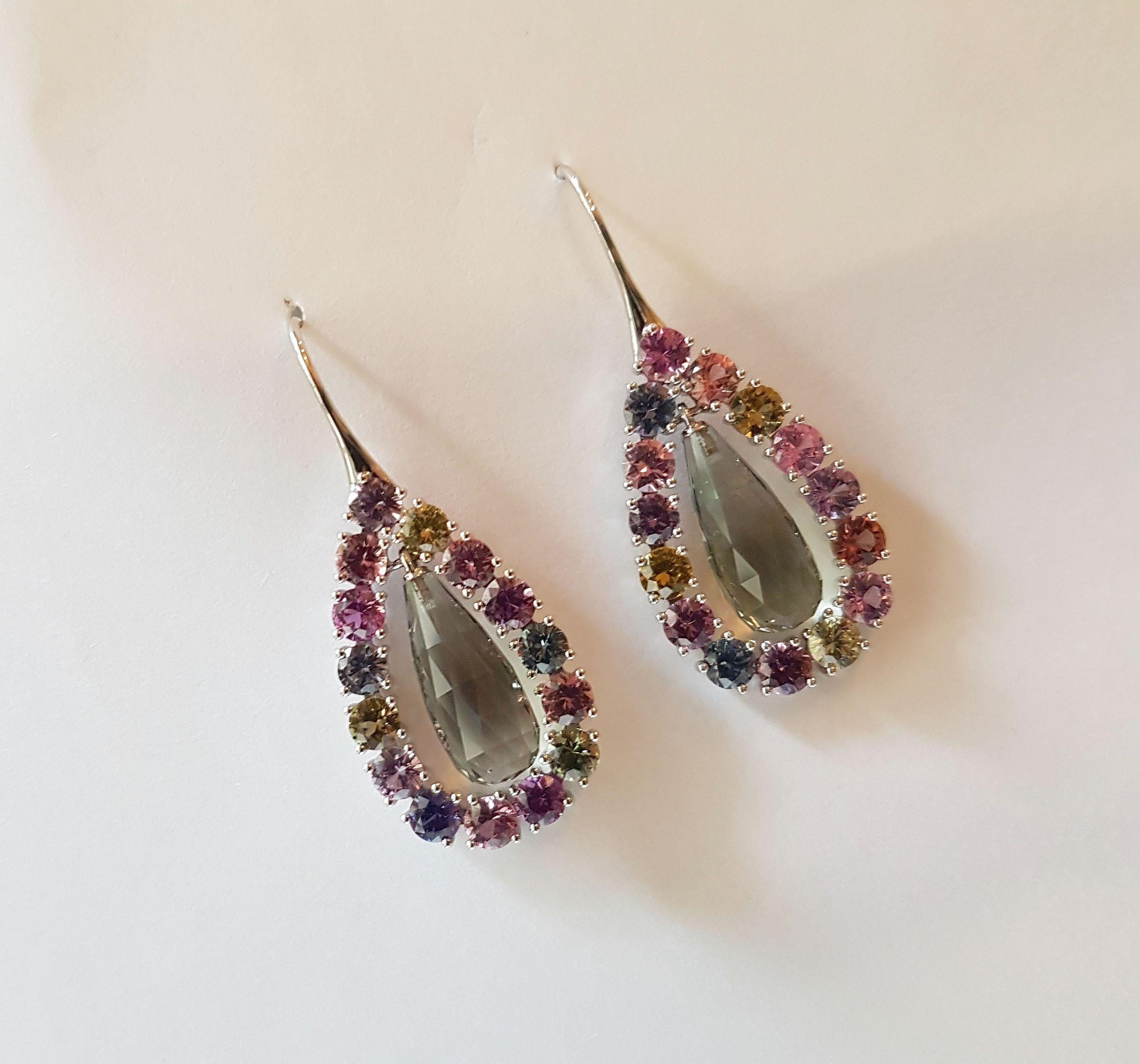 Prasiolite and Natural Untreated Sapphire Gold Earrings by Wagner Preziosen In New Condition For Sale In Berlin, DE