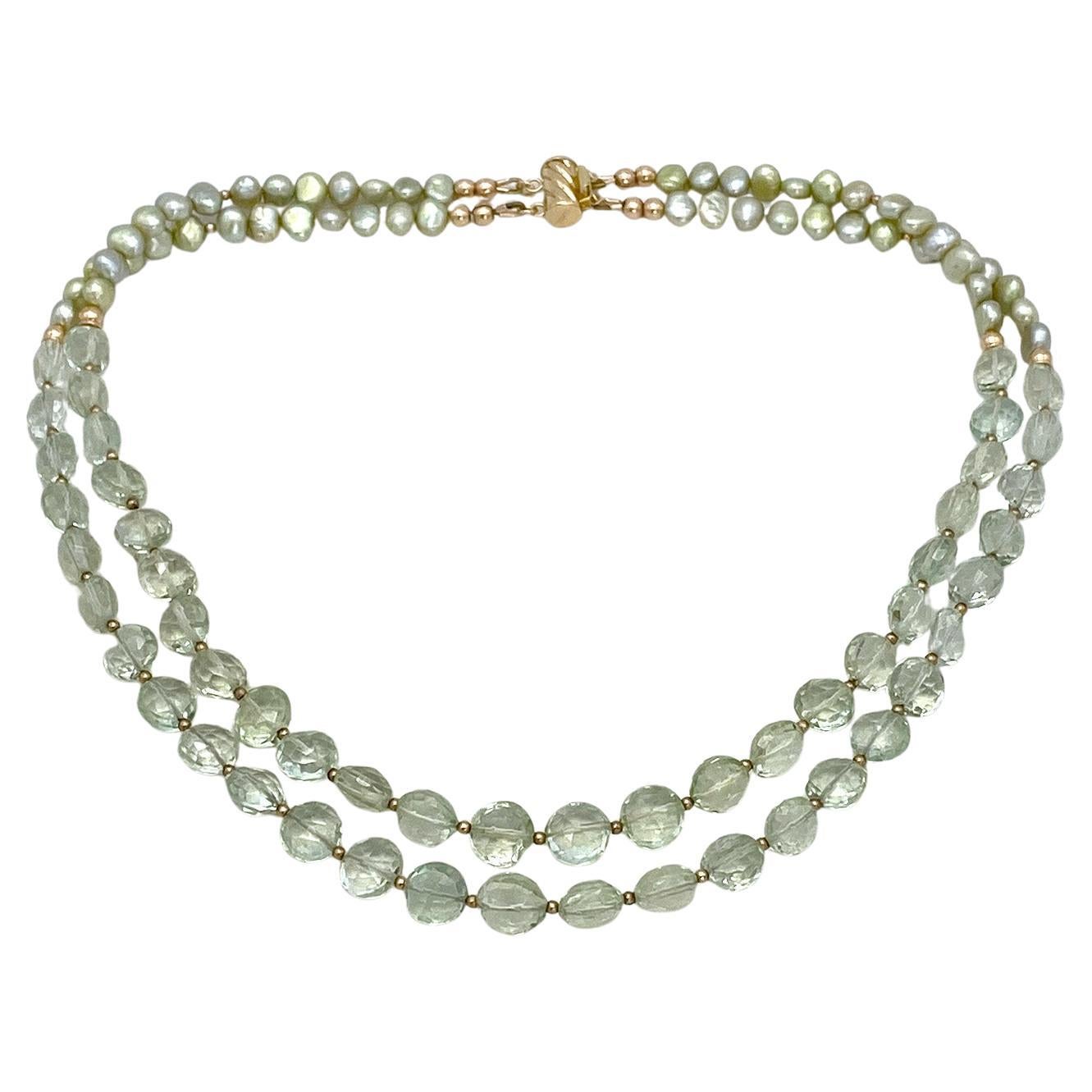 Collana a doppio filo con prasiolite, perle e oro rosa 14 carati In condizioni Nuovo in vendita a Atlanta, GA