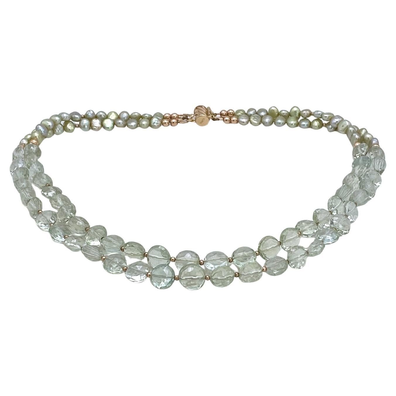 Donna Collana a doppio filo con prasiolite, perle e oro rosa 14 carati in vendita